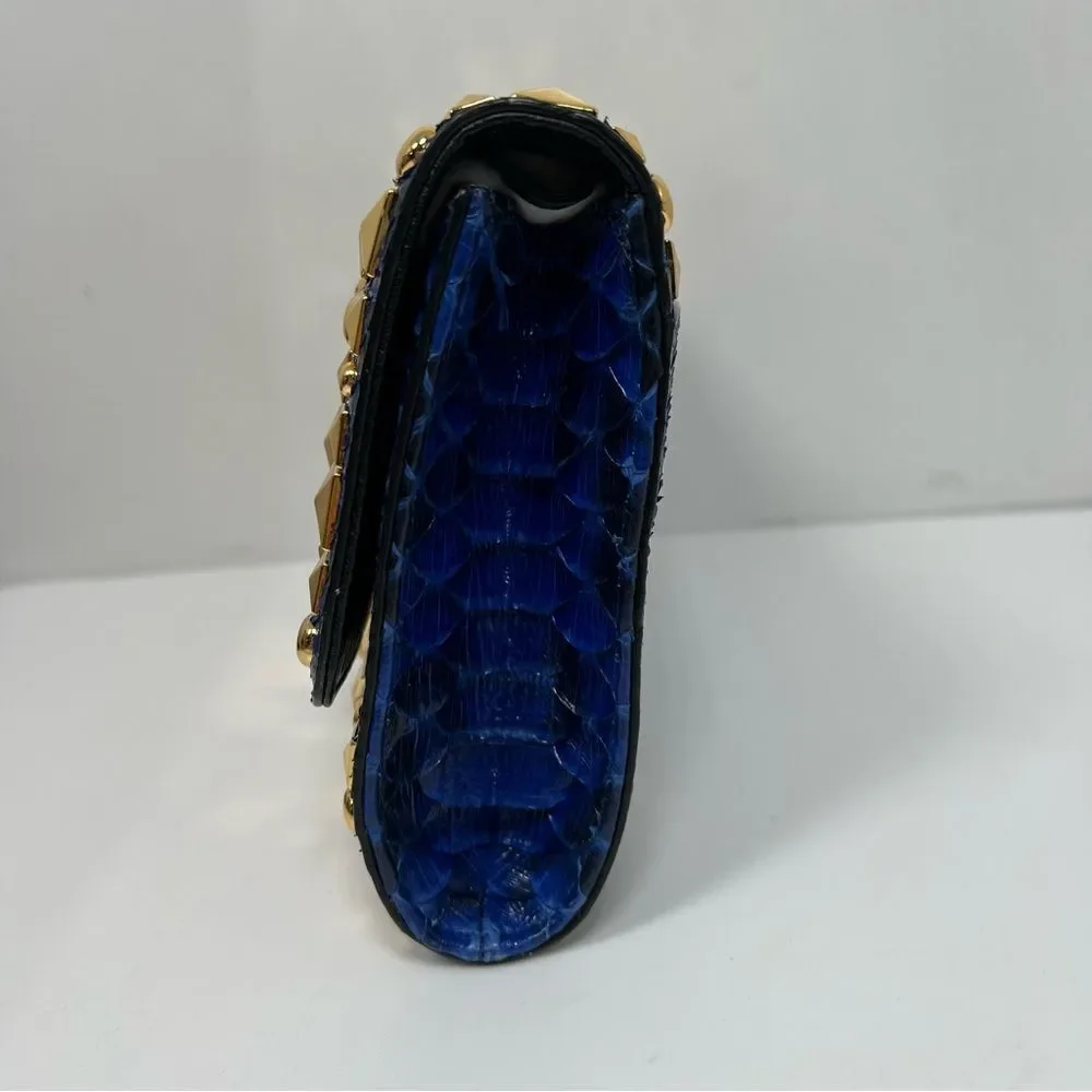Michael Kors Python Studded Gia Clutch Bah Blue and Gold